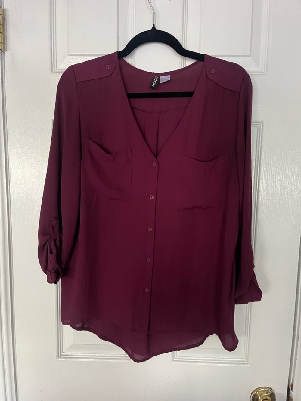 H&M Plum V-Neck Button-Front Blouse